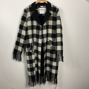 SOSKEN Studios Marisa Minicucci Buffalo Check Plaid Fringe Duster Coat Size 3